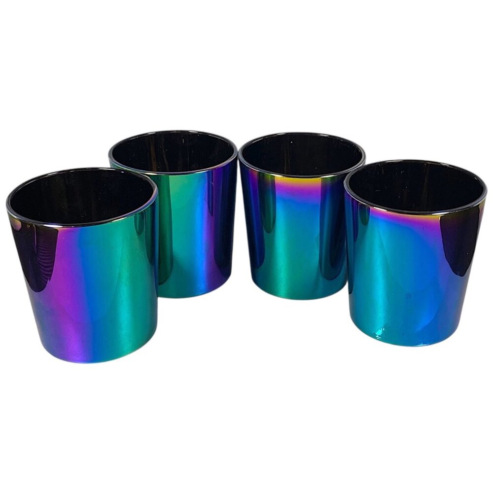 Carnival Glass Set 12oz Multicolor Oil Slick Chrome 4 Glasses Tumbler Bar VTG